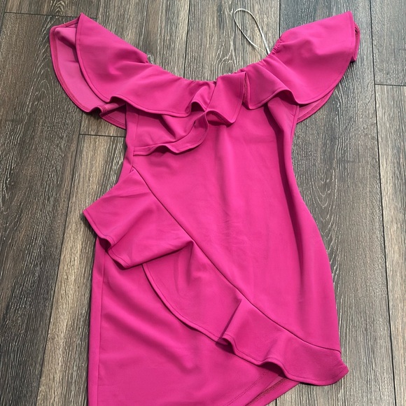 Pink Ruffled Off-Shoulder Mini Dress. - Picture 1 of 4